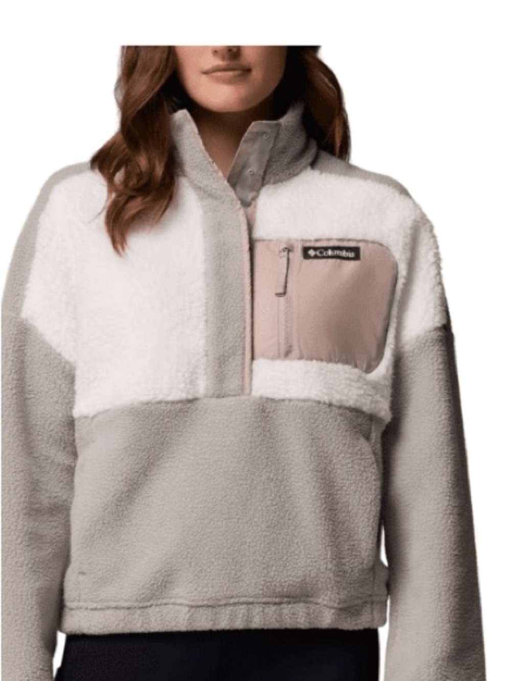 NWT Columbia Women's Taupe, White & Pink Sherpa Half-Zip Pullover - Picture 2 of 4
